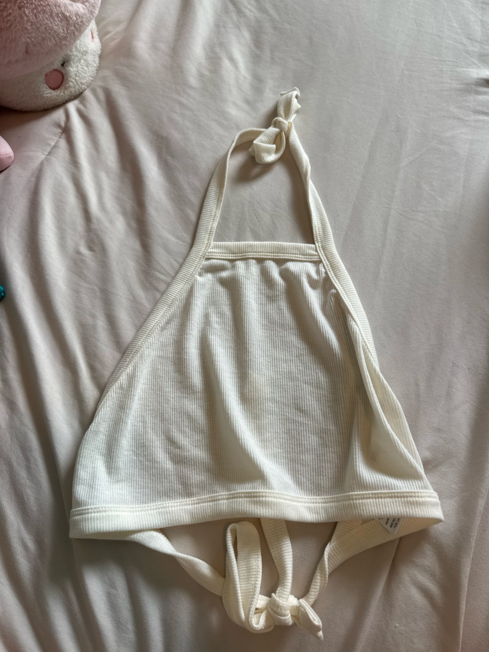 Women's Cream Ribbed Halter Bralette